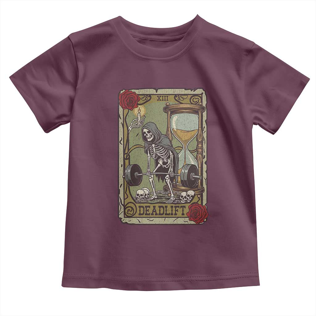 Funny Tarot Card Deadlifts Gym Workout Skeleton Toddler T Shirt TS11 Maroon Print Your Wear
