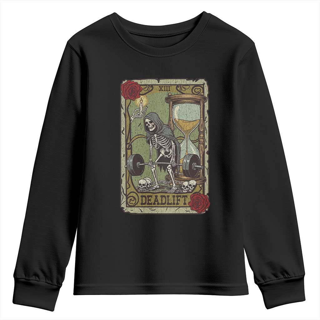 Funny Tarot Card Deadlifts Gym Workout Skeleton Youth Sweatshirt TS11 Black Print Your Wear