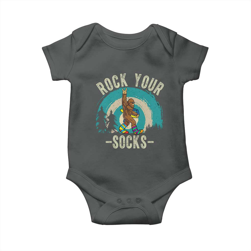 Funny Down Syndrome Awareness Bigfoot Baby Onesie Rock Your Socks TS11 Dark Heather Print Your Wear