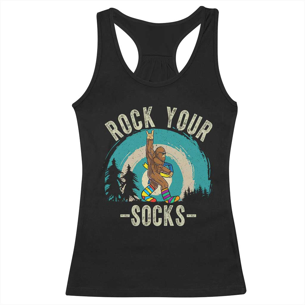 Funny Down Syndrome Awareness Bigfoot Racerback Tank Top Rock Your Socks TS11 Black Print Your Wear