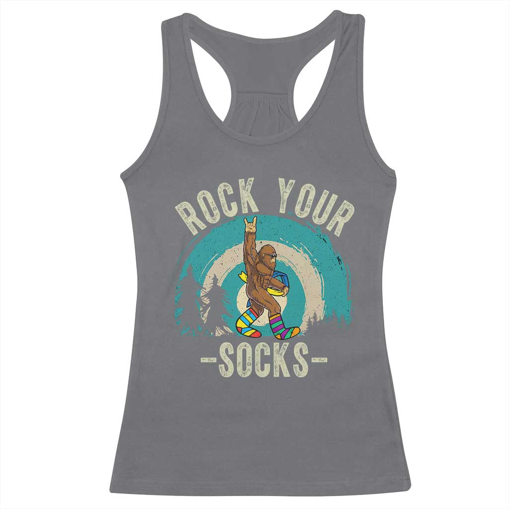 Funny Down Syndrome Awareness Bigfoot Racerback Tank Top Rock Your Socks TS11 Charcoal Print Your Wear
