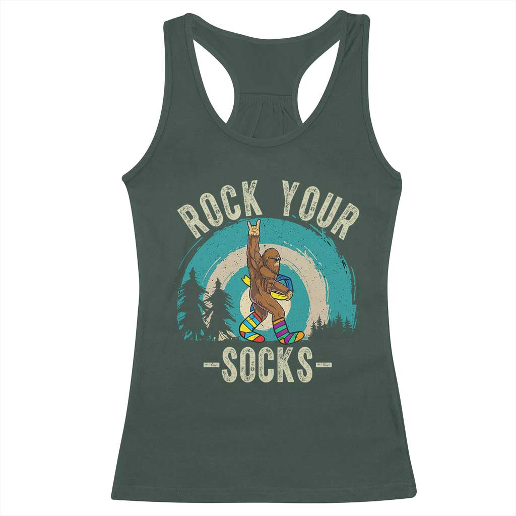 Funny Down Syndrome Awareness Bigfoot Racerback Tank Top Rock Your Socks TS11 Dark Forest Green Print Your Wear