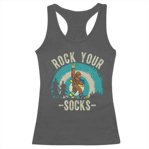 Funny Down Syndrome Awareness Bigfoot Racerback Tank Top Rock Your Socks TS11 Dark Heather Print Your Wear