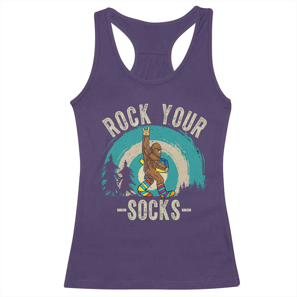 Funny Down Syndrome Awareness Bigfoot Racerback Tank Top Rock Your Socks TS11 Purple Print Your Wear