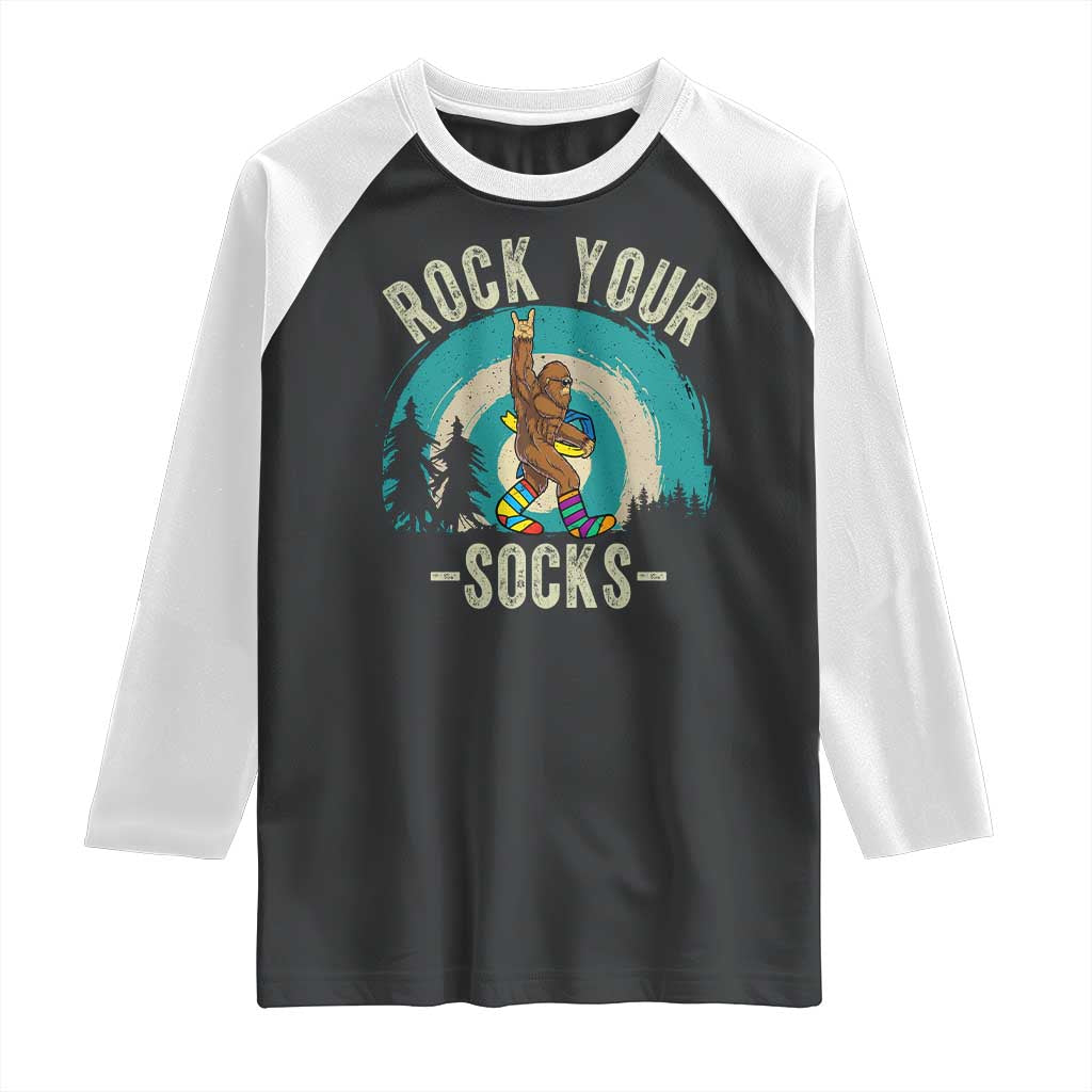 Funny Down Syndrome Awareness Bigfoot Raglan Shirt Rock Your Socks TS11 Black White Print Your Wear