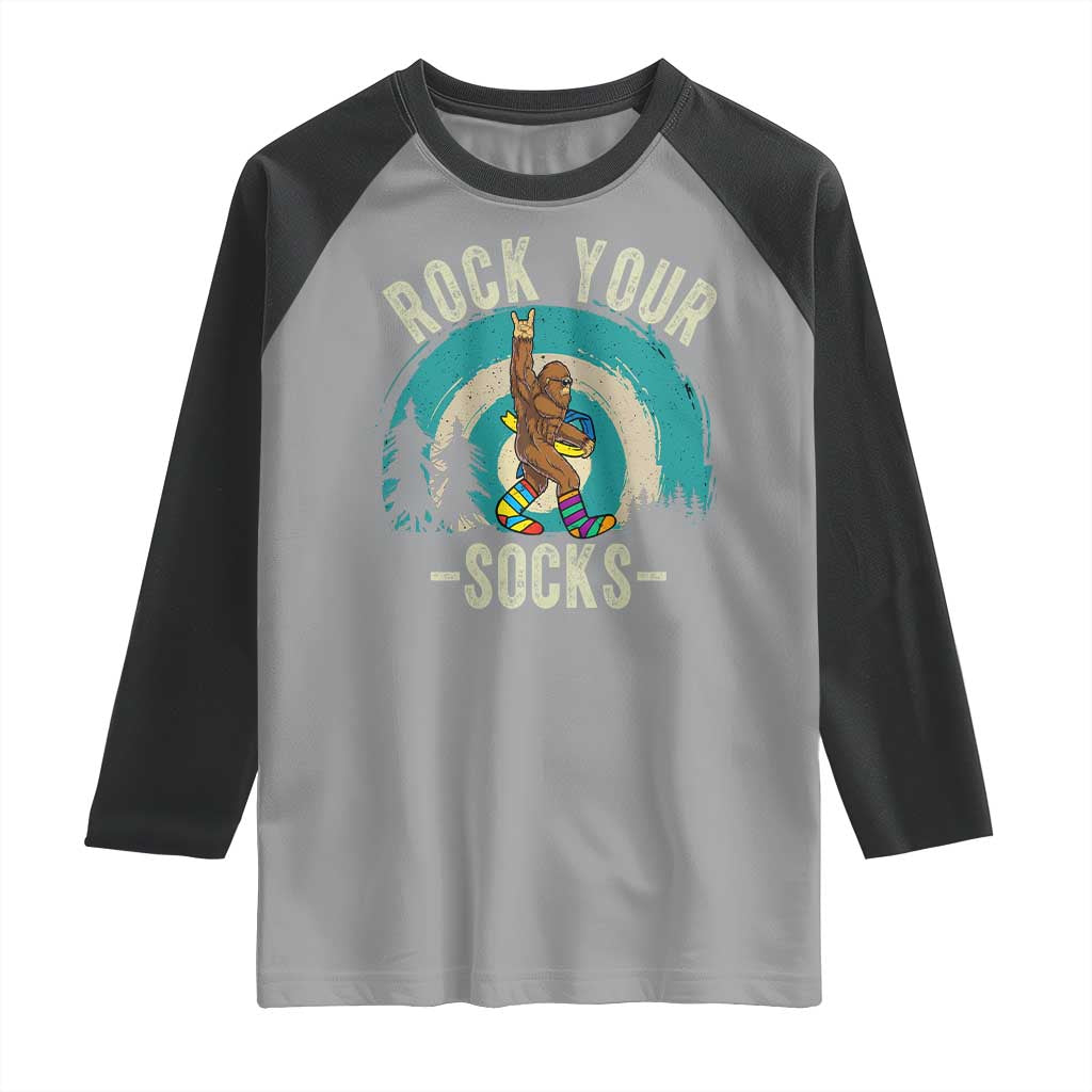 Funny Down Syndrome Awareness Bigfoot Raglan Shirt Rock Your Socks TS11 Sport Gray Black Print Your Wear