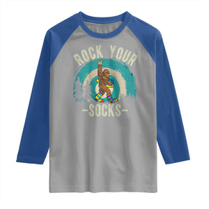 Funny Down Syndrome Awareness Bigfoot Raglan Shirt Rock Your Socks TS11 Sport Gray Royal Print Your Wear