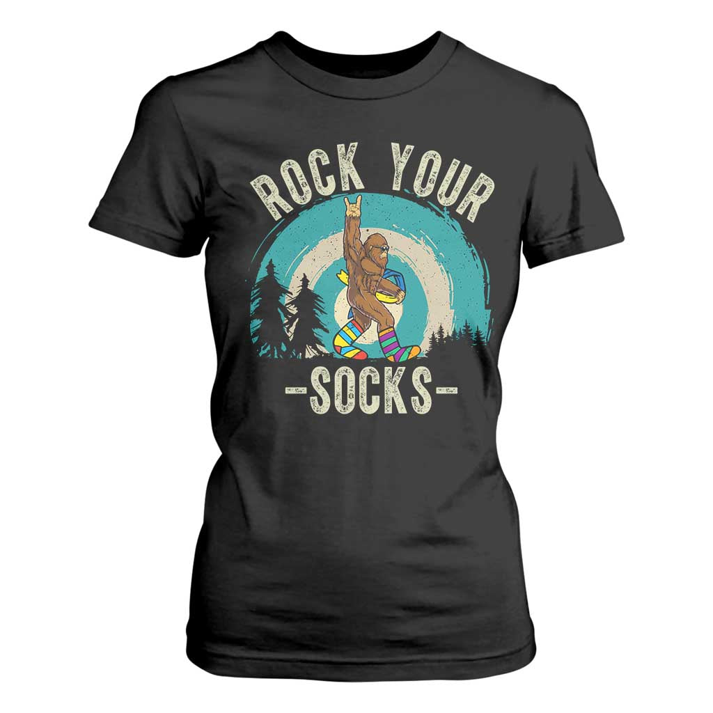 Funny Down Syndrome Awareness Bigfoot T Shirt For Women Rock Your Socks TS11 Black Print Your Wear