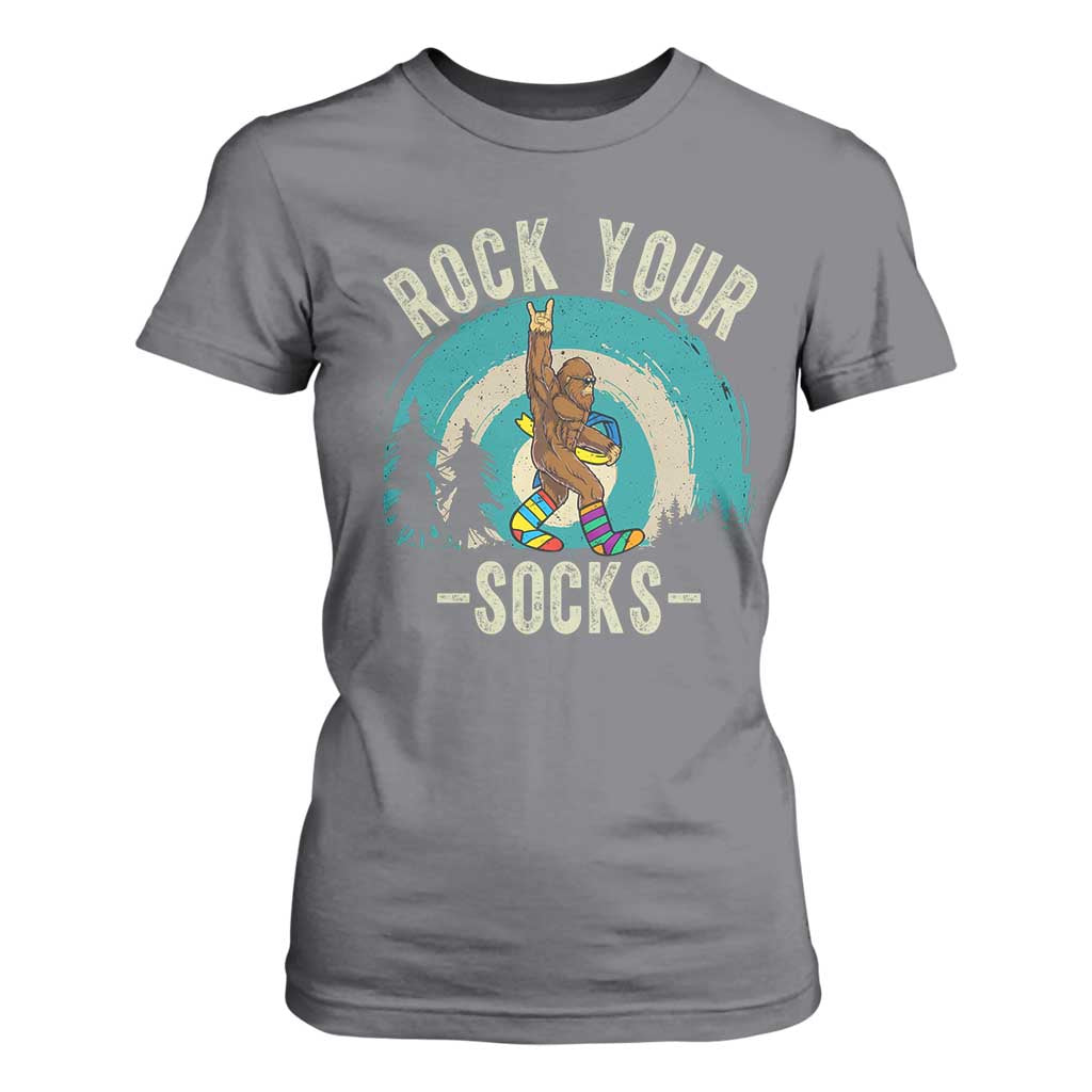 Funny Down Syndrome Awareness Bigfoot T Shirt For Women Rock Your Socks TS11 Charcoal Print Your Wear