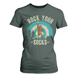 Funny Down Syndrome Awareness Bigfoot T Shirt For Women Rock Your Socks TS11 Dark Forest Green Print Your Wear