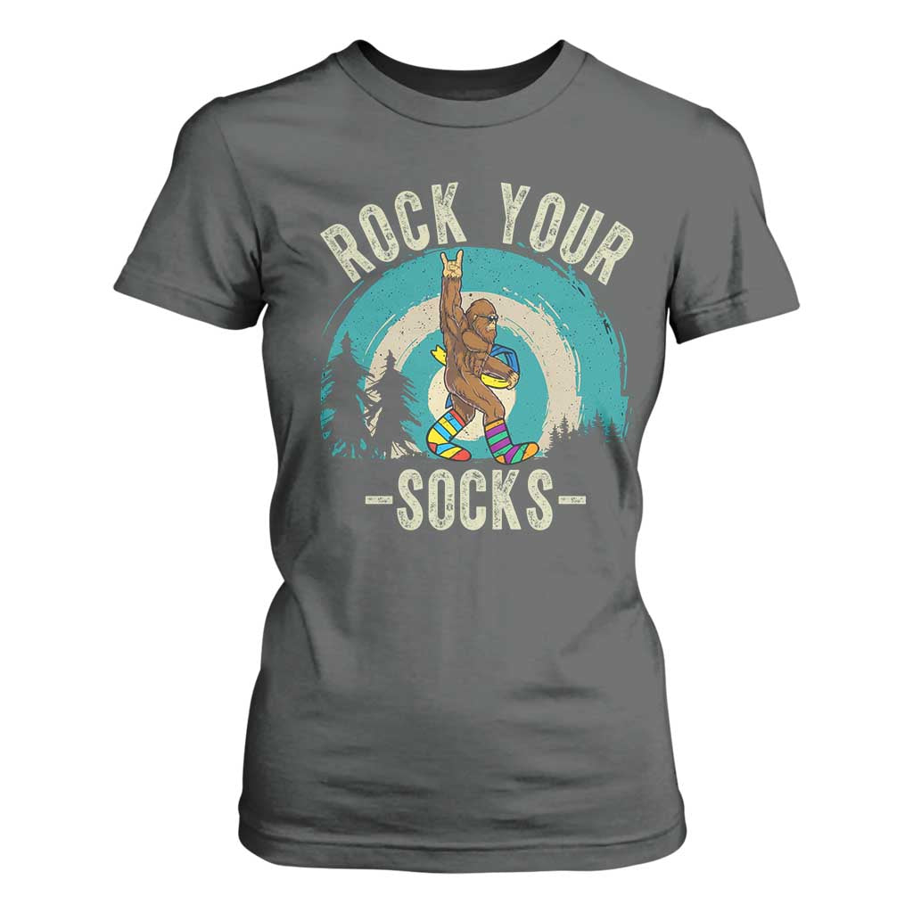 Funny Down Syndrome Awareness Bigfoot T Shirt For Women Rock Your Socks TS11 Dark Heather Print Your Wear