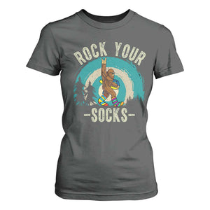 Funny Down Syndrome Awareness Bigfoot T Shirt For Women Rock Your Socks TS11 Dark Heather Print Your Wear