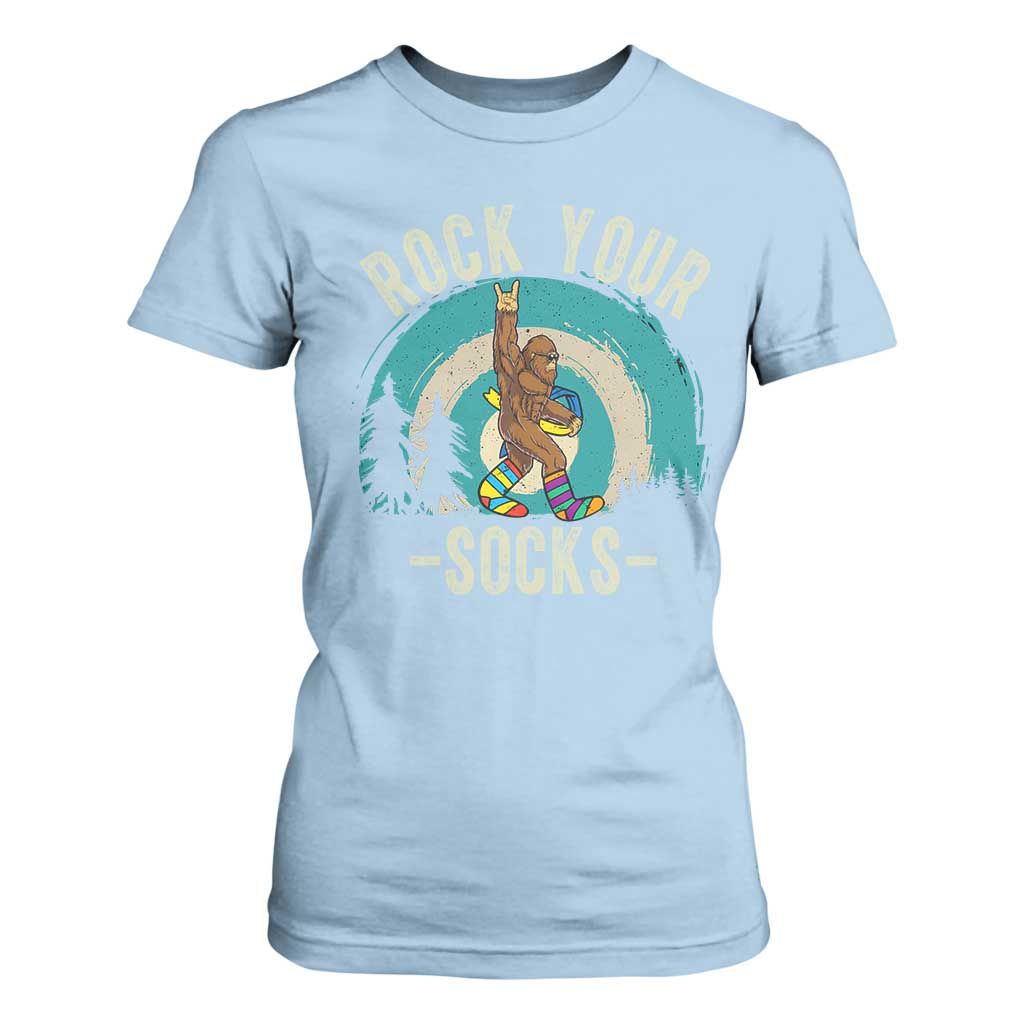 Funny Down Syndrome Awareness Bigfoot T Shirt For Women Rock Your Socks TS11 Light Blue Print Your Wear