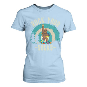 Funny Down Syndrome Awareness Bigfoot T Shirt For Women Rock Your Socks TS11 Light Blue Print Your Wear