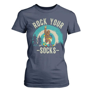 Funny Down Syndrome Awareness Bigfoot T Shirt For Women Rock Your Socks TS11 Navy Print Your Wear