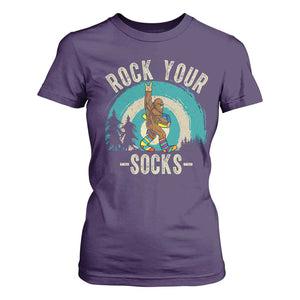 Funny Down Syndrome Awareness Bigfoot T Shirt For Women Rock Your Socks TS11 Purple Print Your Wear