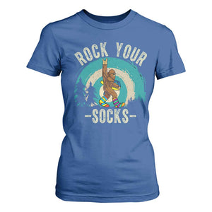 Funny Down Syndrome Awareness Bigfoot T Shirt For Women Rock Your Socks TS11 Royal Blue Print Your Wear