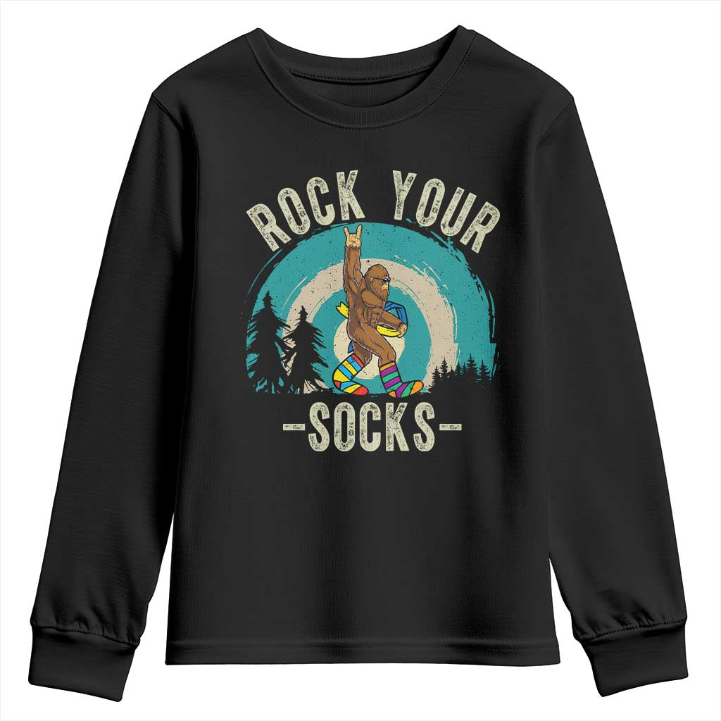 Funny Down Syndrome Awareness Bigfoot Youth Sweatshirt Rock Your Socks TS11 Black Print Your Wear