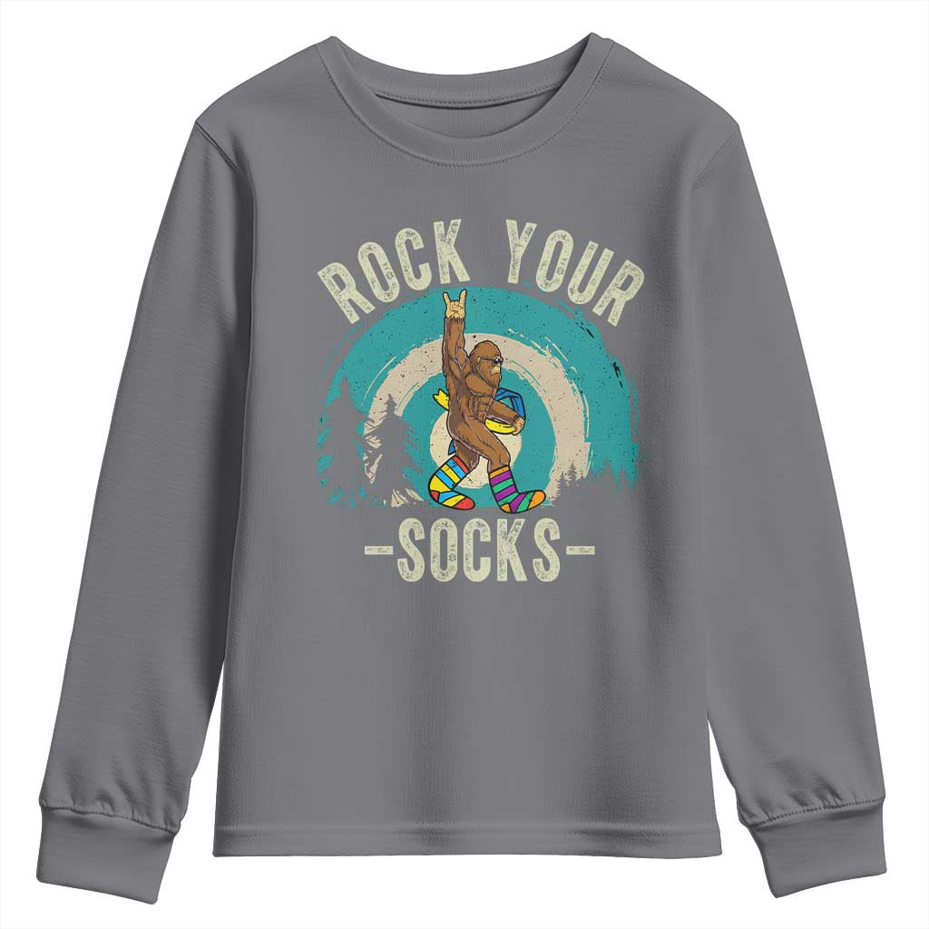 Funny Down Syndrome Awareness Bigfoot Youth Sweatshirt Rock Your Socks TS11 Charcoal Print Your Wear