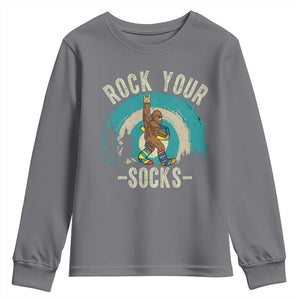 Funny Down Syndrome Awareness Bigfoot Youth Sweatshirt Rock Your Socks TS11 Charcoal Print Your Wear