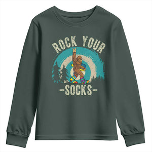 Funny Down Syndrome Awareness Bigfoot Youth Sweatshirt Rock Your Socks TS11 Dark Forest Green Print Your Wear