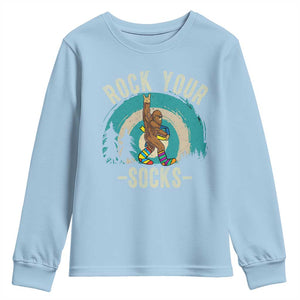Funny Down Syndrome Awareness Bigfoot Youth Sweatshirt Rock Your Socks TS11 Light Blue Print Your Wear