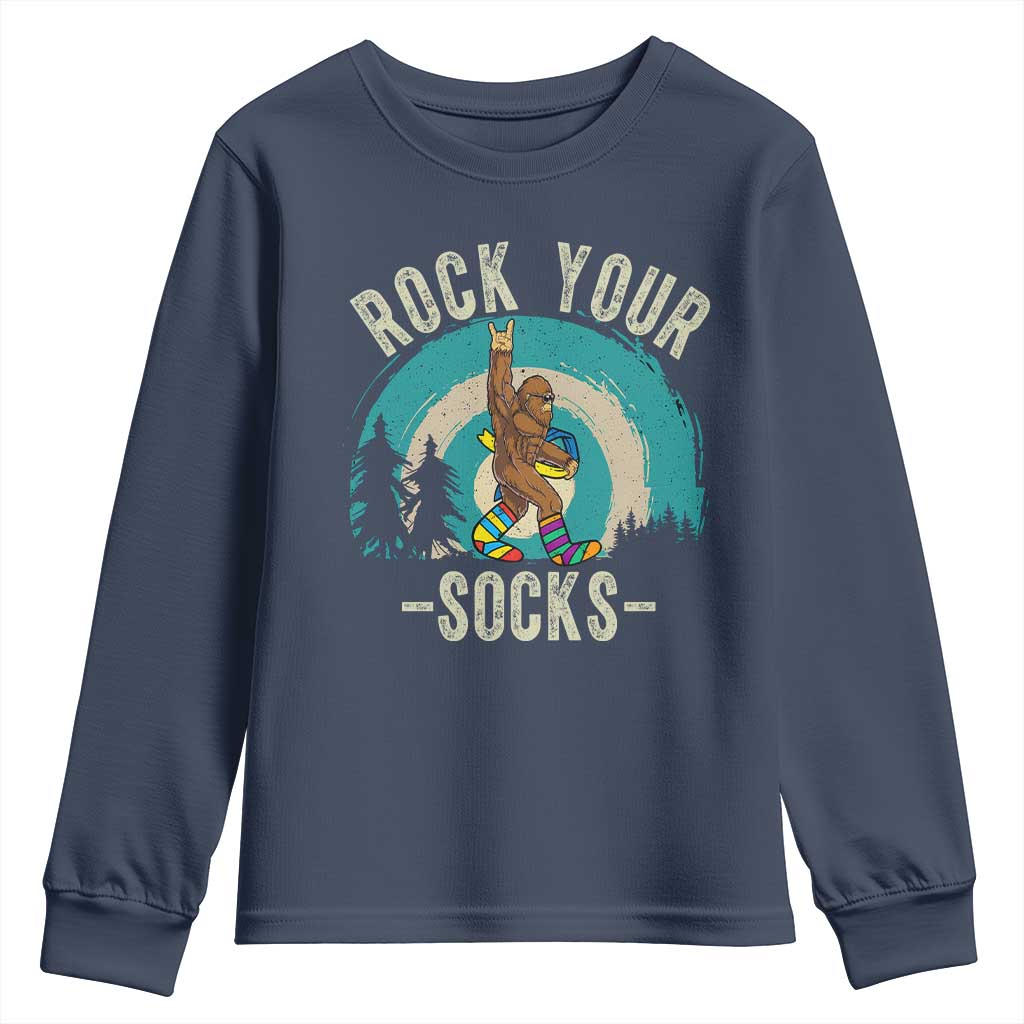 Funny Down Syndrome Awareness Bigfoot Youth Sweatshirt Rock Your Socks TS11 Navy Print Your Wear
