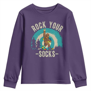 Funny Down Syndrome Awareness Bigfoot Youth Sweatshirt Rock Your Socks TS11 Purple Print Your Wear