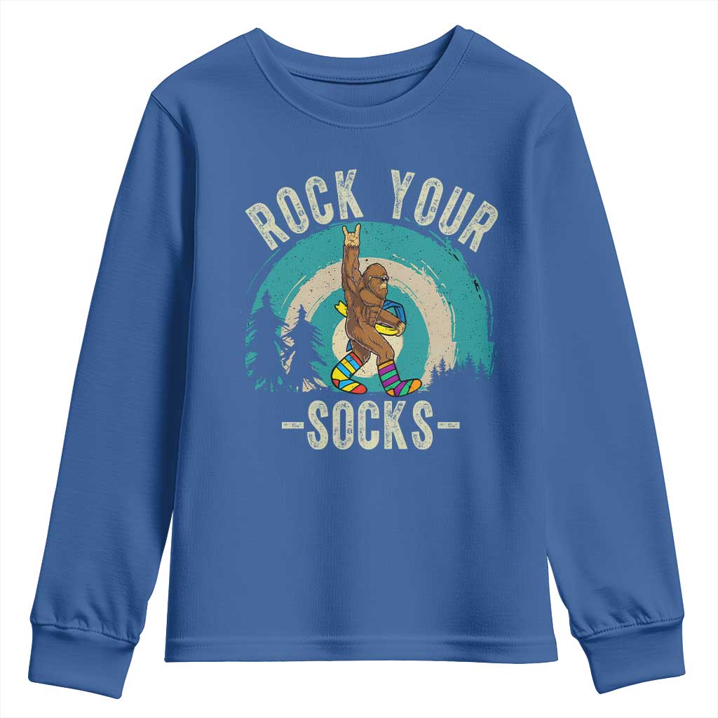 Funny Down Syndrome Awareness Bigfoot Youth Sweatshirt Rock Your Socks TS11 Royal Blue Print Your Wear