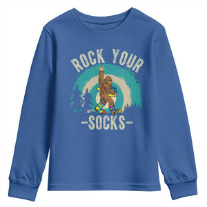 Funny Down Syndrome Awareness Bigfoot Youth Sweatshirt Rock Your Socks TS11 Royal Blue Print Your Wear