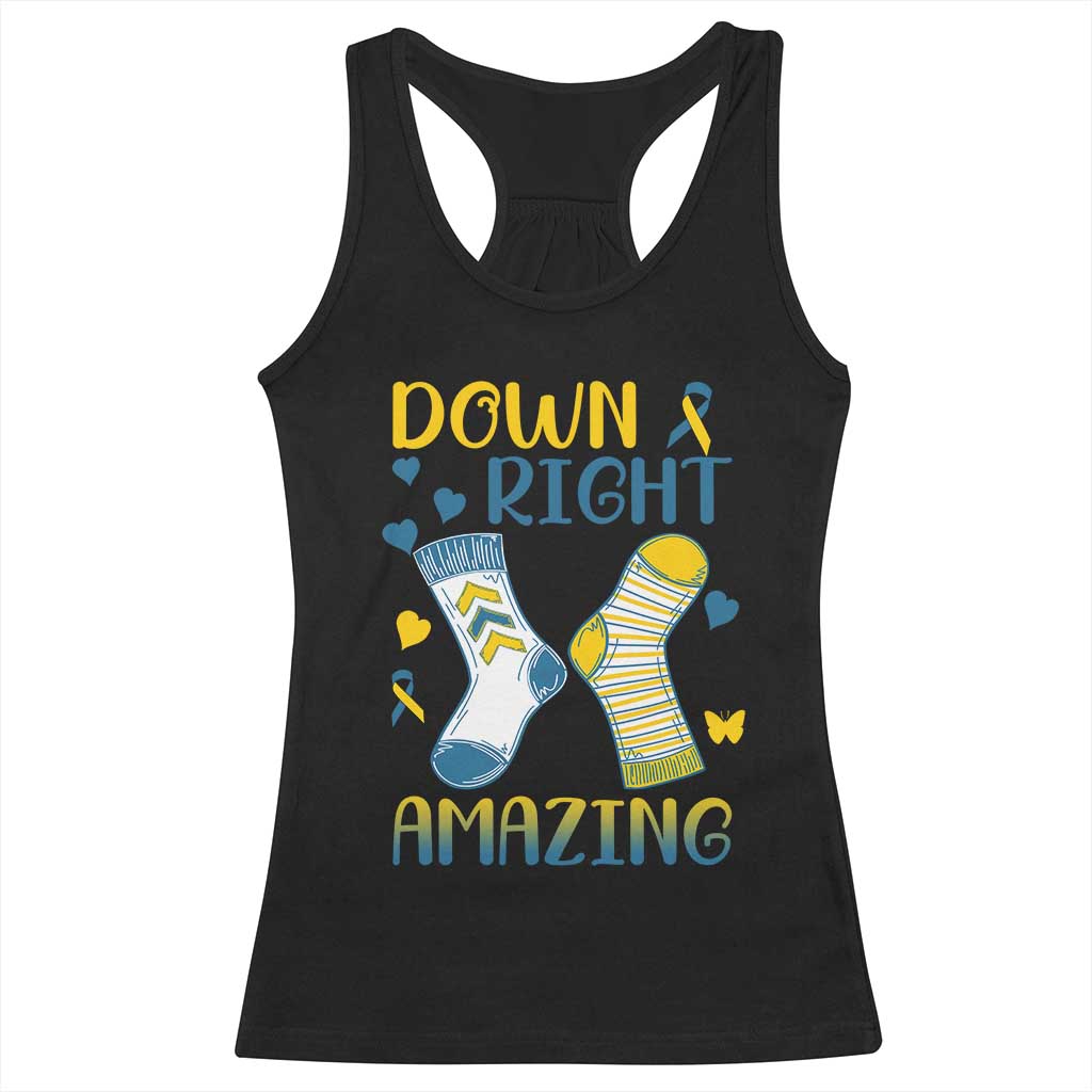 Down Right Amazing Racerback Tank Top Down Syndrome Awareness Socks Ribbon TS11 Black Print Your Wear