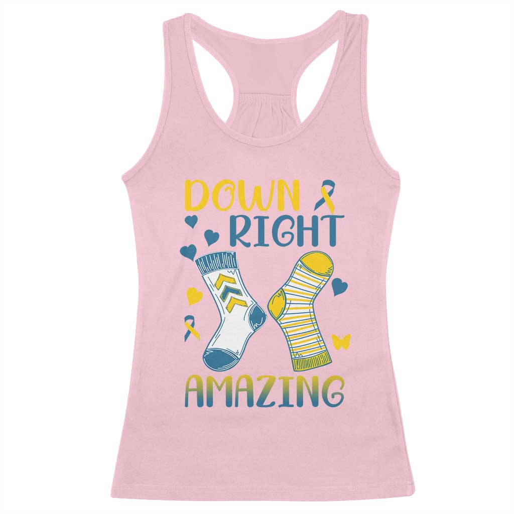 Down Right Amazing Racerback Tank Top Down Syndrome Awareness Socks Ribbon TS11 Light Pink Print Your Wear