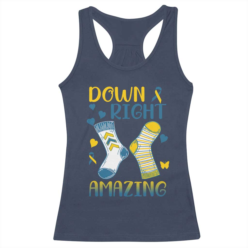 Down Right Amazing Racerback Tank Top Down Syndrome Awareness Socks Ribbon TS11 Navy Print Your Wear