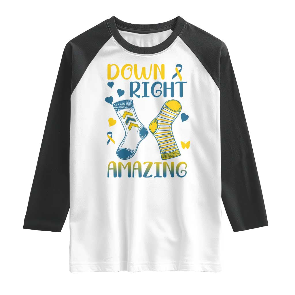 Down Right Amazing Raglan Shirt Down Syndrome Awareness Socks Ribbon TS11 White Black Print Your Wear