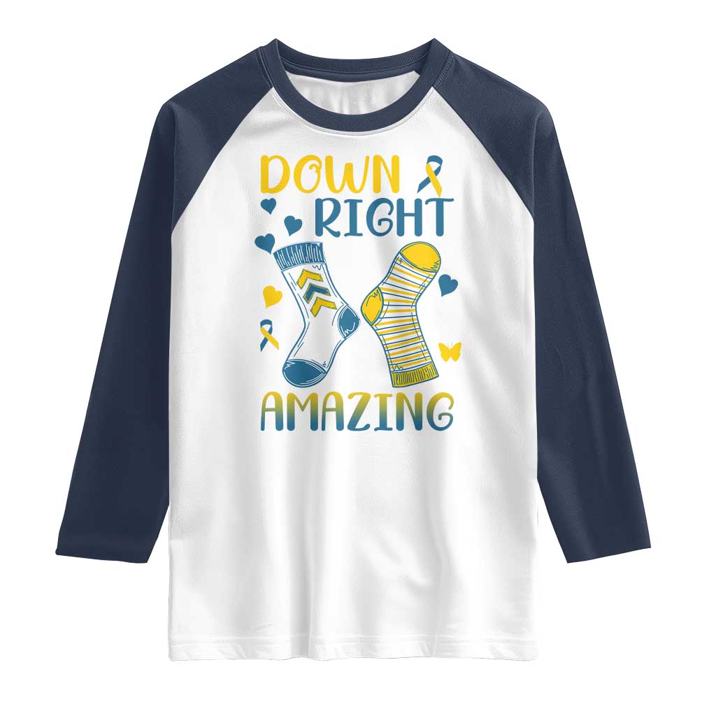Down Right Amazing Raglan Shirt Down Syndrome Awareness Socks Ribbon TS11 White Navy Print Your Wear