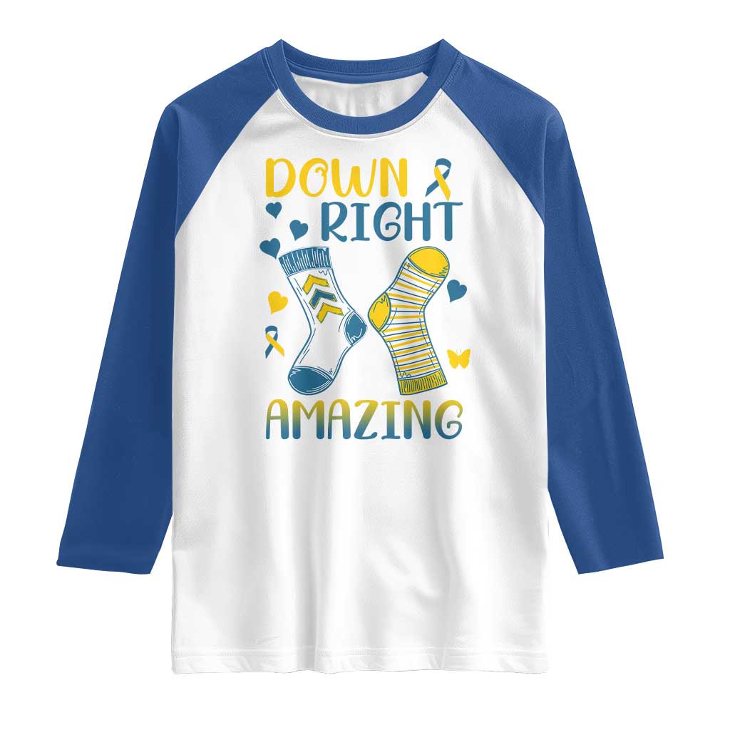 Down Right Amazing Raglan Shirt Down Syndrome Awareness Socks Ribbon TS11 White Royal Print Your Wear