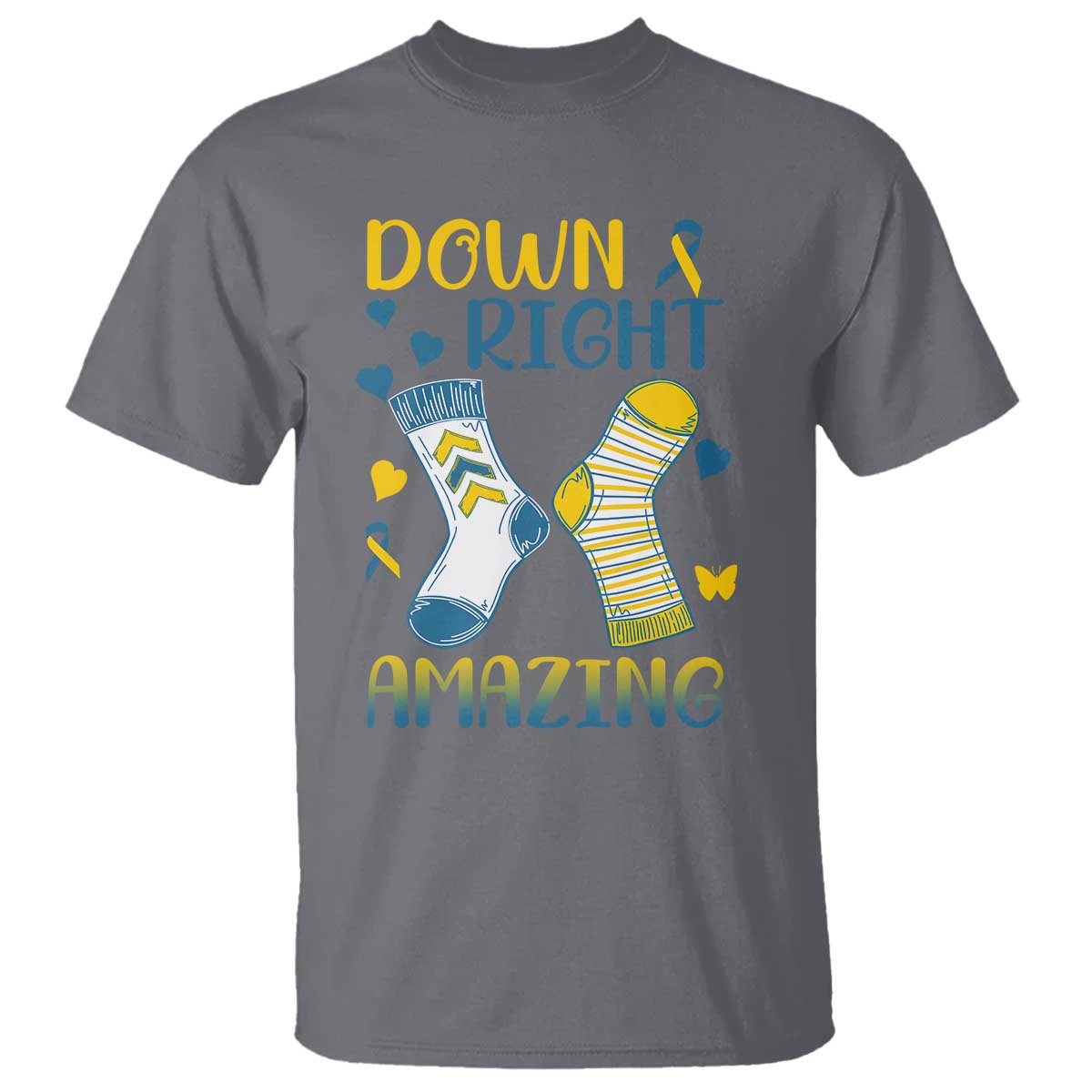 Down Right Amazing T Shirt Down Syndrome Awareness Socks Ribbon TS11 Charcoal Print Your Wear