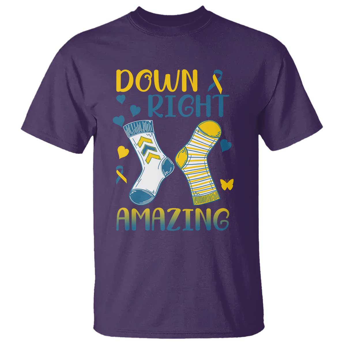 Down Right Amazing T Shirt Down Syndrome Awareness Socks Ribbon TS11 Purple Print Your Wear