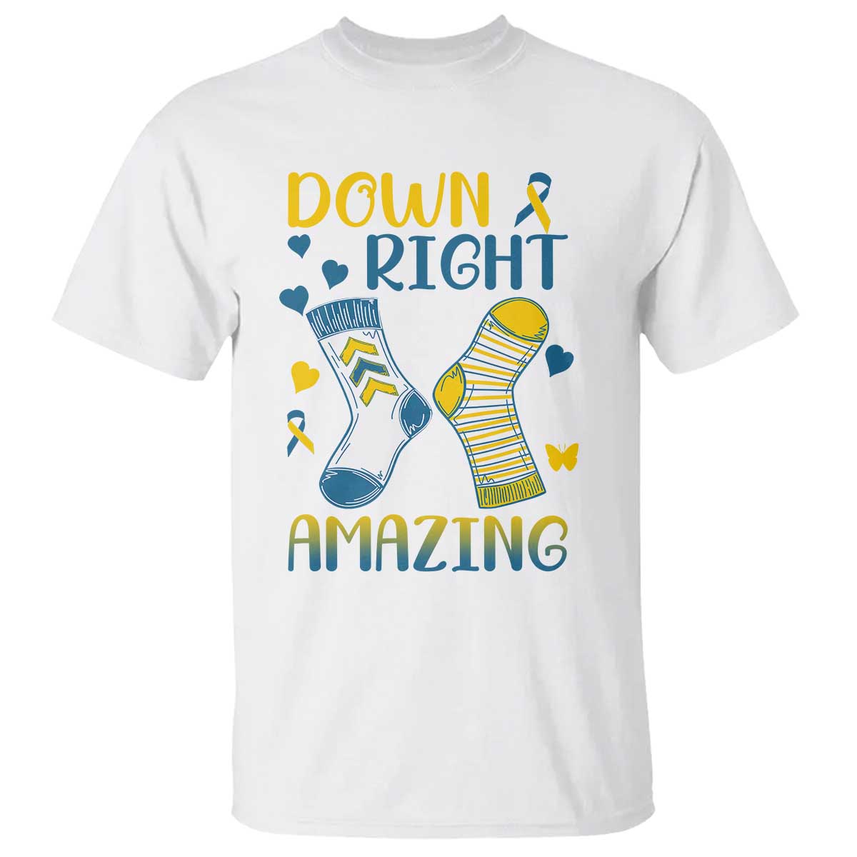 Down Right Amazing T Shirt Down Syndrome Awareness Socks Ribbon TS11 White Print Your Wear