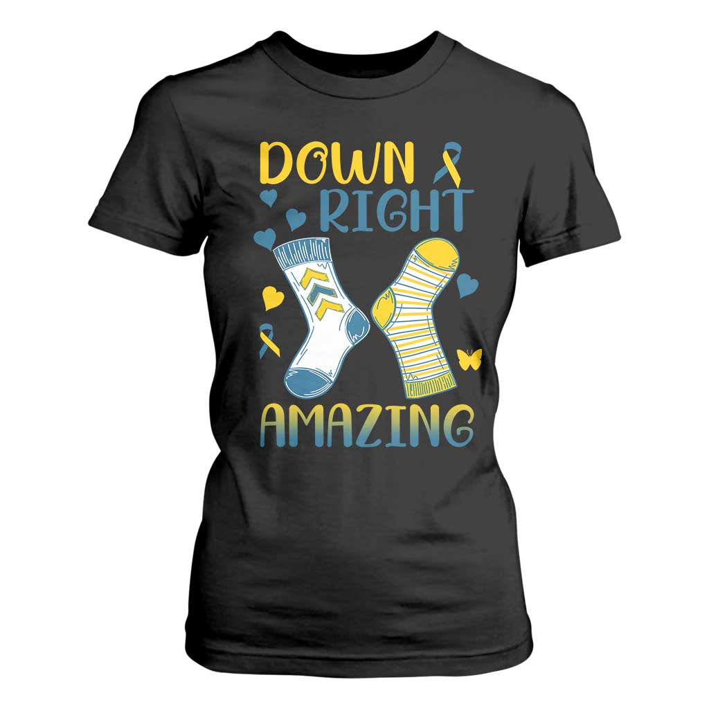Down Right Amazing T Shirt For Women Down Syndrome Awareness Socks Ribbon TS11 Black Print Your Wear