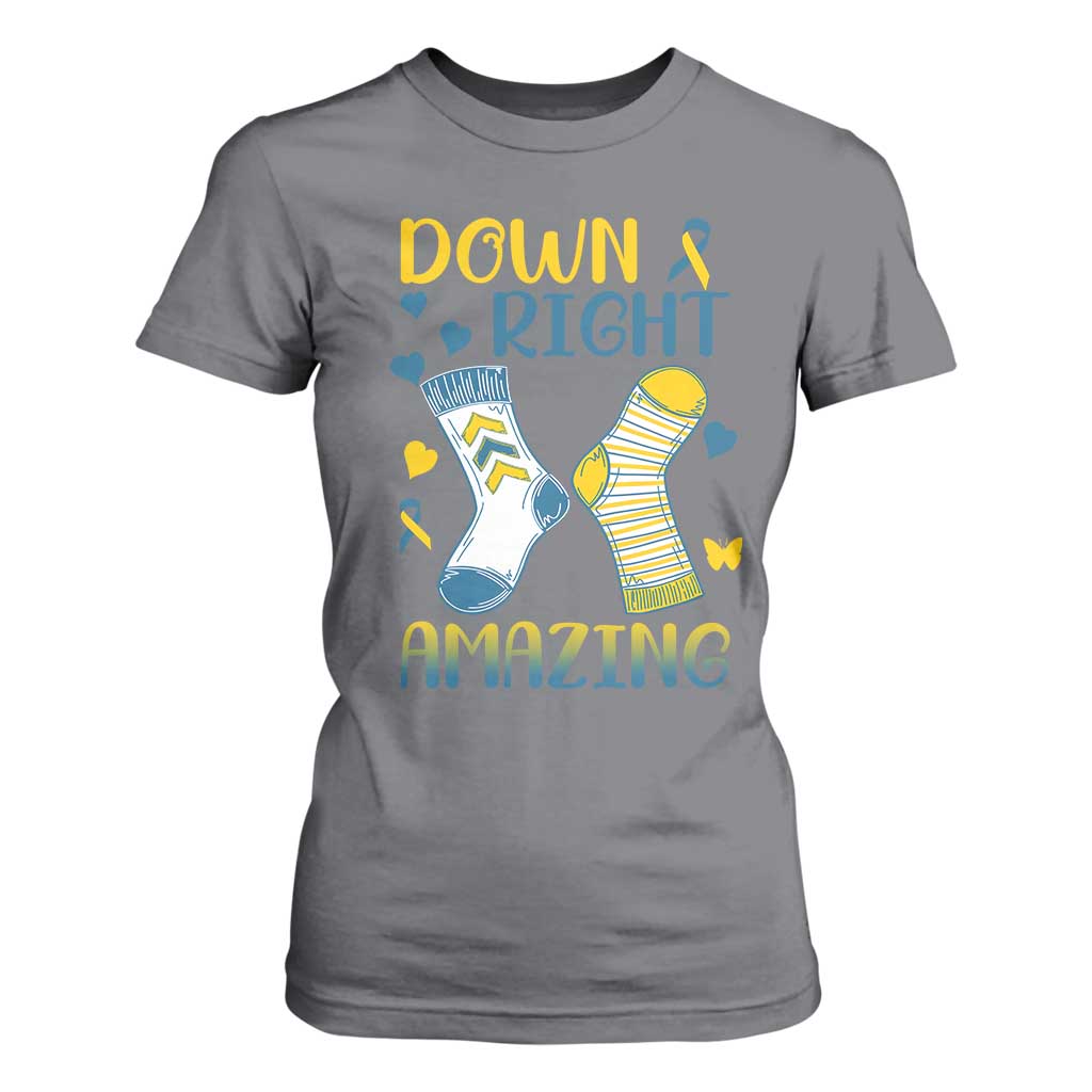 Down Right Amazing T Shirt For Women Down Syndrome Awareness Socks Ribbon TS11 Charcoal Print Your Wear