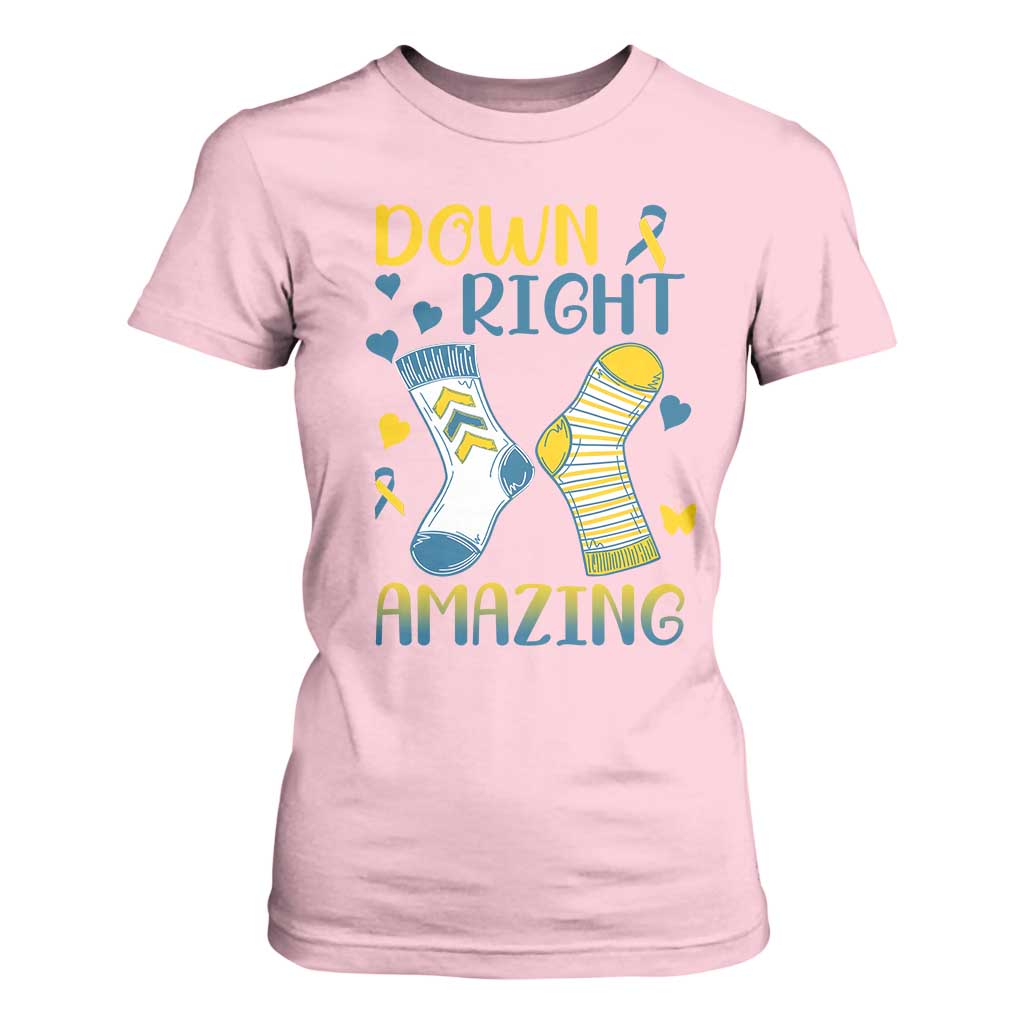 Down Right Amazing T Shirt For Women Down Syndrome Awareness Socks Ribbon TS11 Light Pink Print Your Wear