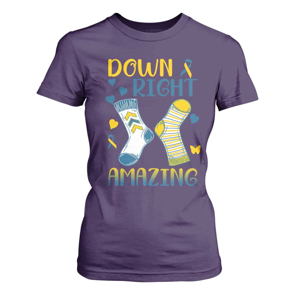 Down Right Amazing T Shirt For Women Down Syndrome Awareness Socks Ribbon TS11 Purple Print Your Wear