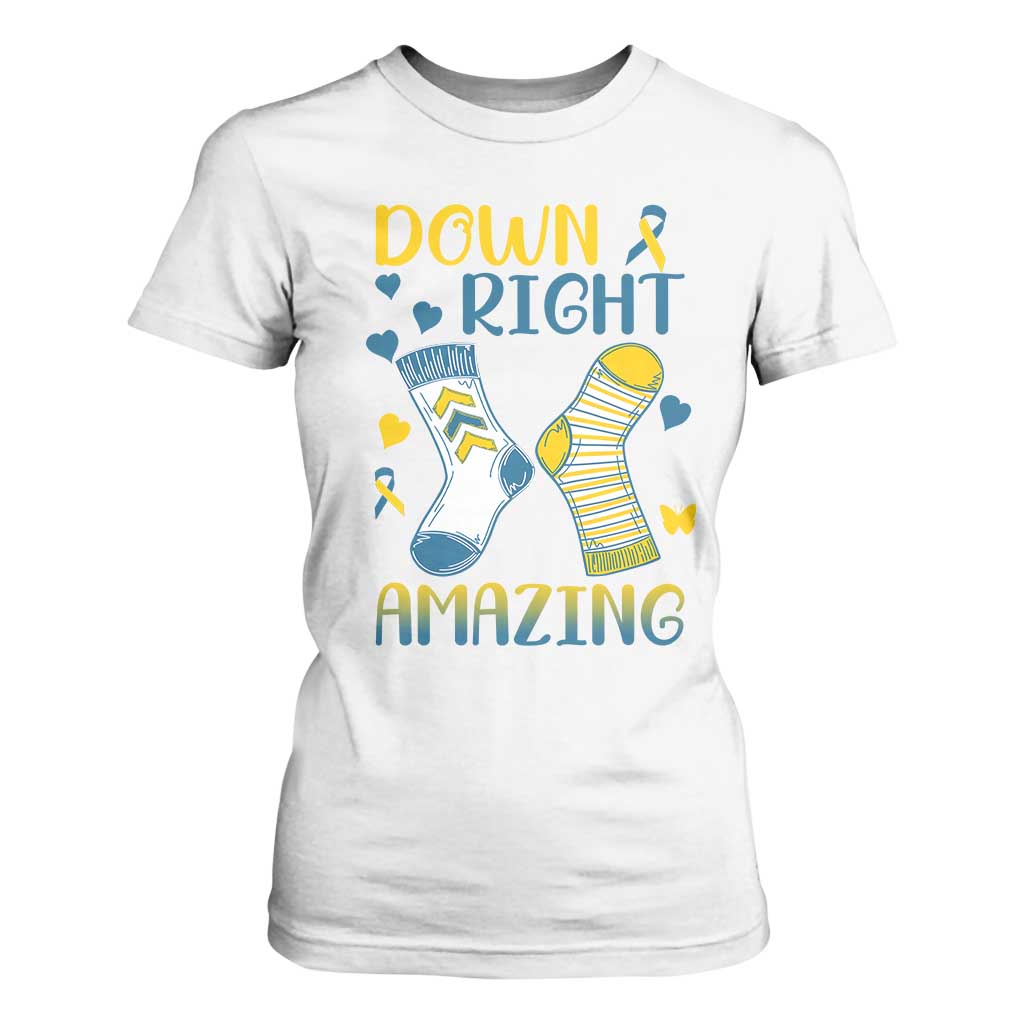 Down Right Amazing T Shirt For Women Down Syndrome Awareness Socks Ribbon TS11 White Print Your Wear