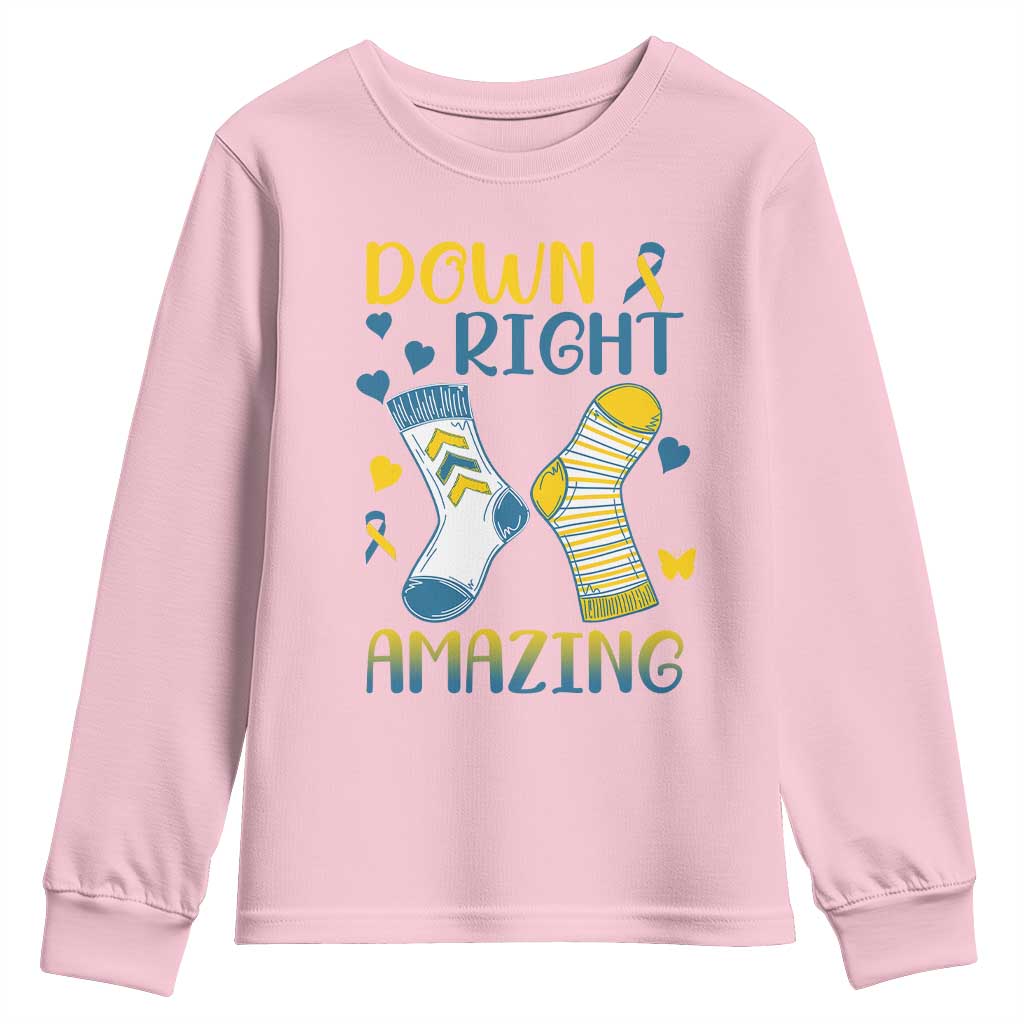 Down Right Amazing Youth Sweatshirt Down Syndrome Awareness Socks Ribbon TS11 Light Pink Print Your Wear