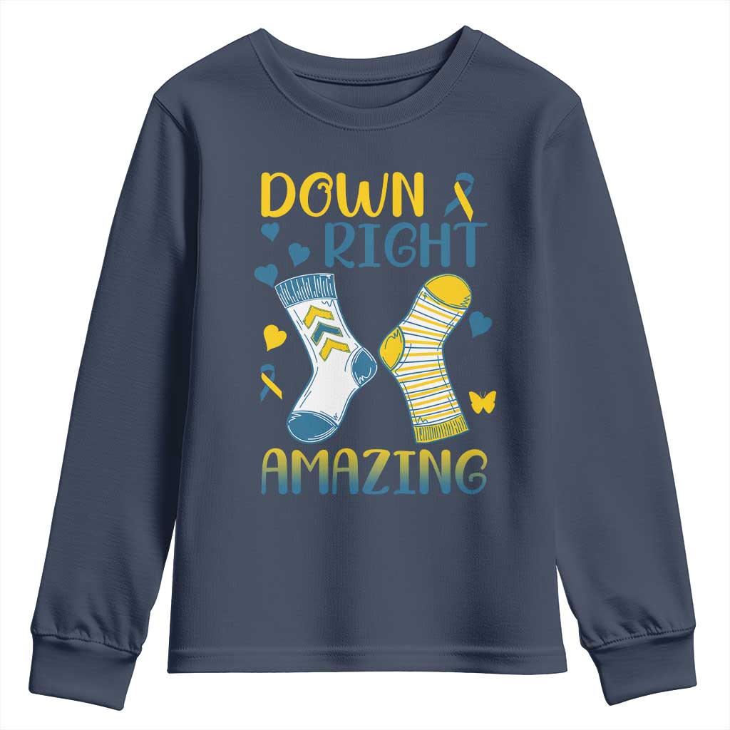 Down Right Amazing Youth Sweatshirt Down Syndrome Awareness Socks Ribbon TS11 Navy Print Your Wear