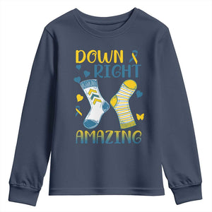 Down Right Amazing Youth Sweatshirt Down Syndrome Awareness Socks Ribbon TS11 Navy Print Your Wear