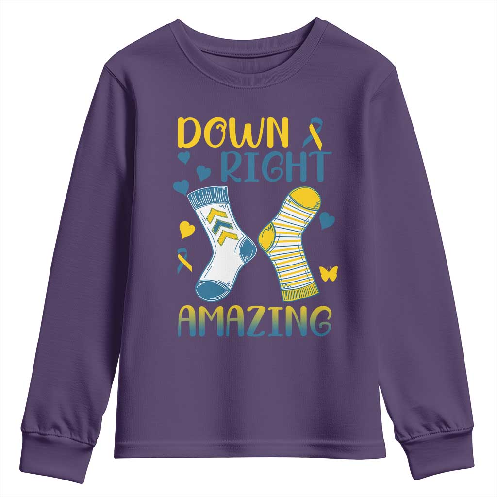 Down Right Amazing Youth Sweatshirt Down Syndrome Awareness Socks Ribbon TS11 Purple Print Your Wear