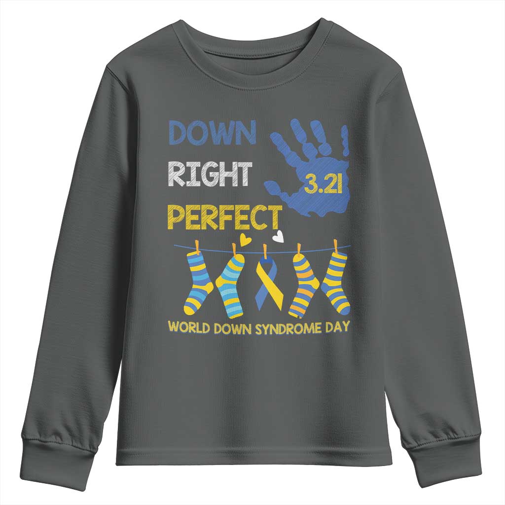 Down Right Perfect Youth Sweatshirt March 21 World Down Syndrome Day Socks TS11 Dark Heather Print Your Wear
