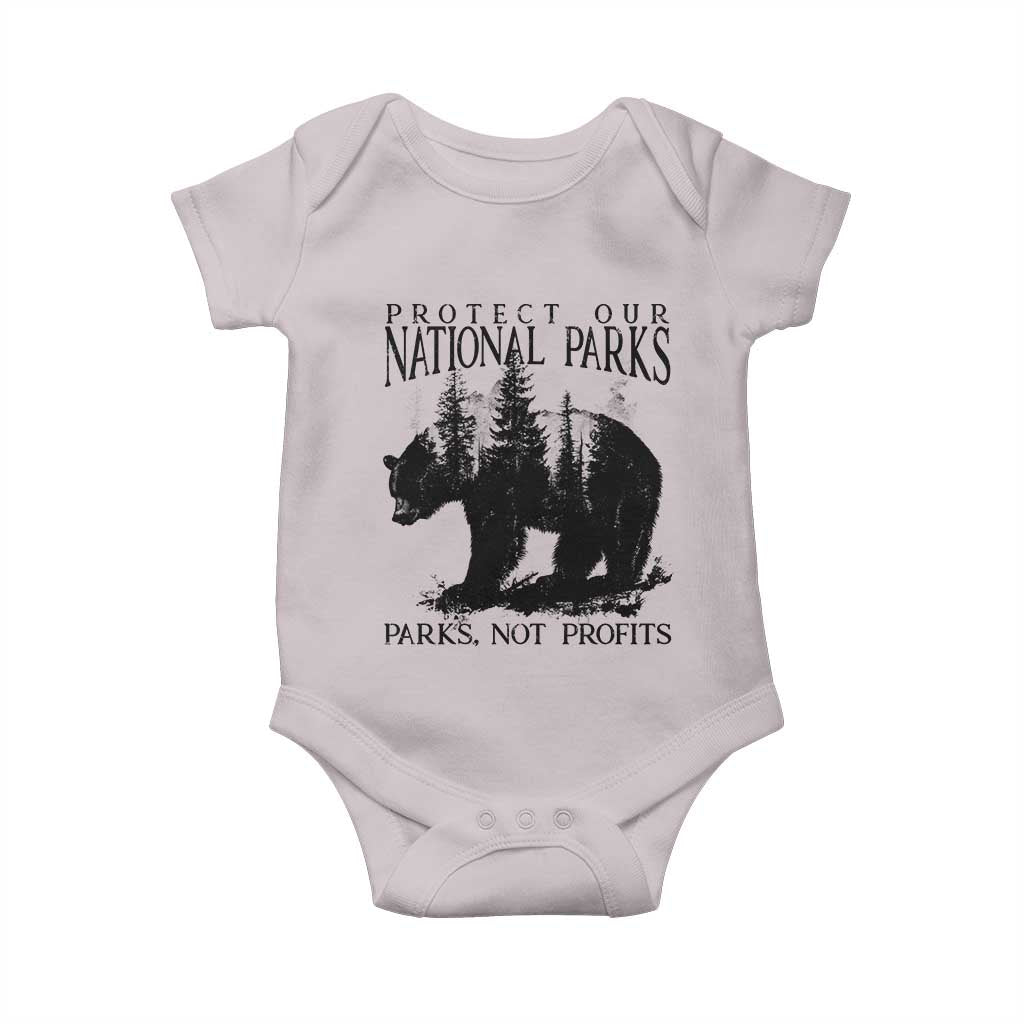 Protect Our National Parks Not Profits Baby Onesie Vintage Forest Bear TS11 Ice Gray Print Your Wear